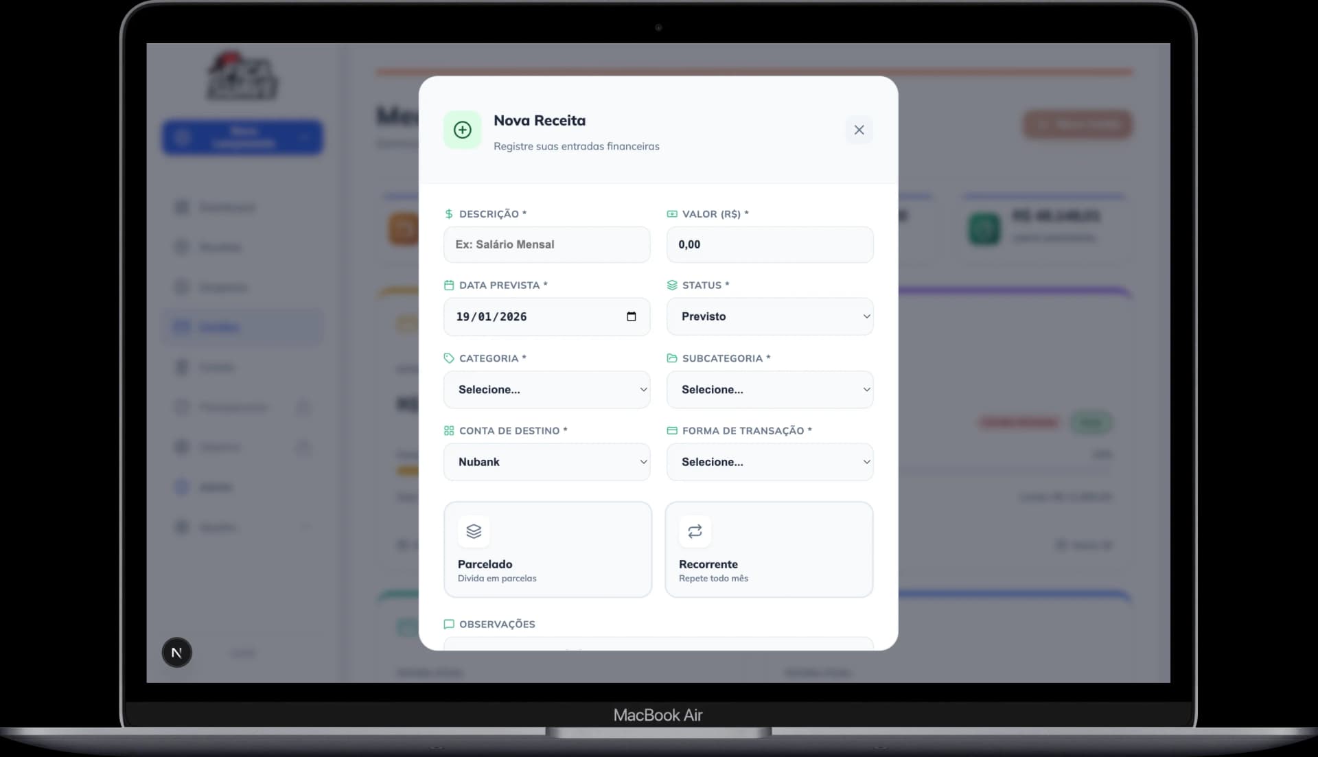 Gestão de Receitas no FicaSuave - Veja sua grana entrando